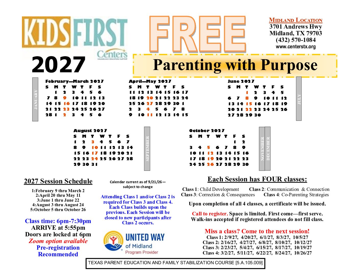 2027 PWP calendar